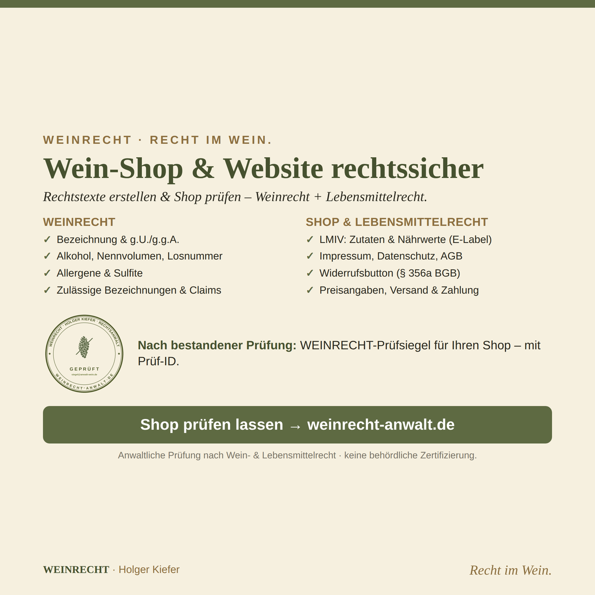 Wein-Shop & Website rechtssicher – Rechtstexte nach Wein- und Lebensmittelrecht.