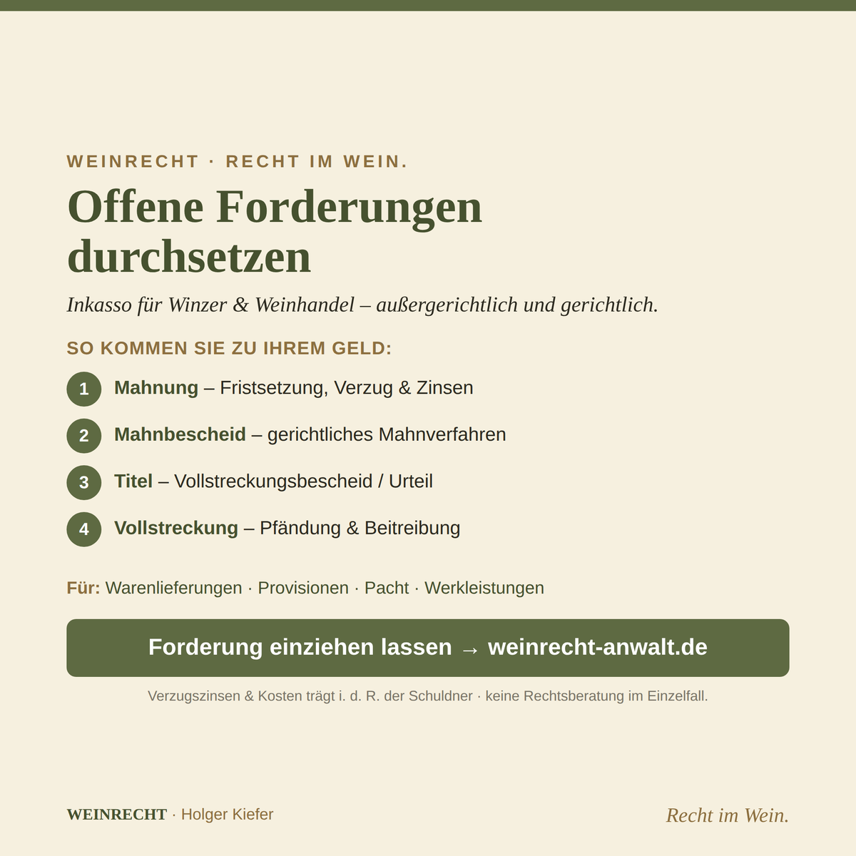 Offene Forderungen durchsetzen – Inkasso für Winzer & Weinhandel.