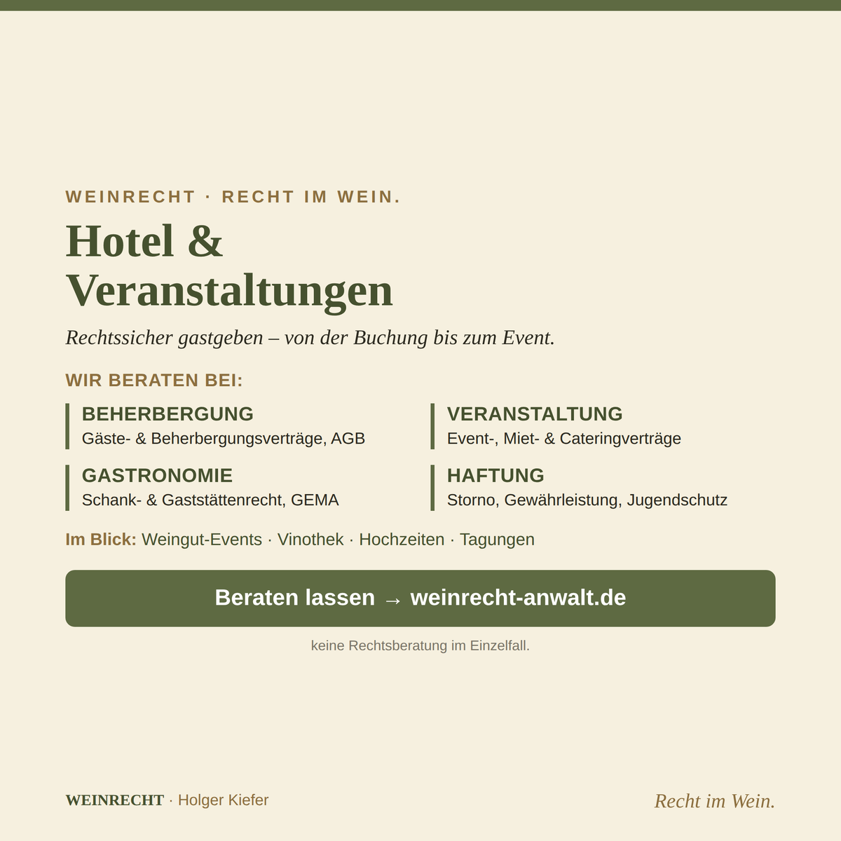 Hotel & Veranstaltungen – rechtssicher gastgeben von der Buchung bis zum Event.