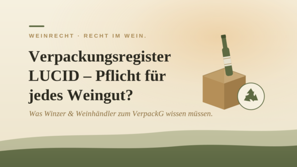 Verpackungsregister LUCID – Weinflasche und Versandkarton mit Recycling-Symbol, Kanzlei WEINRECHT