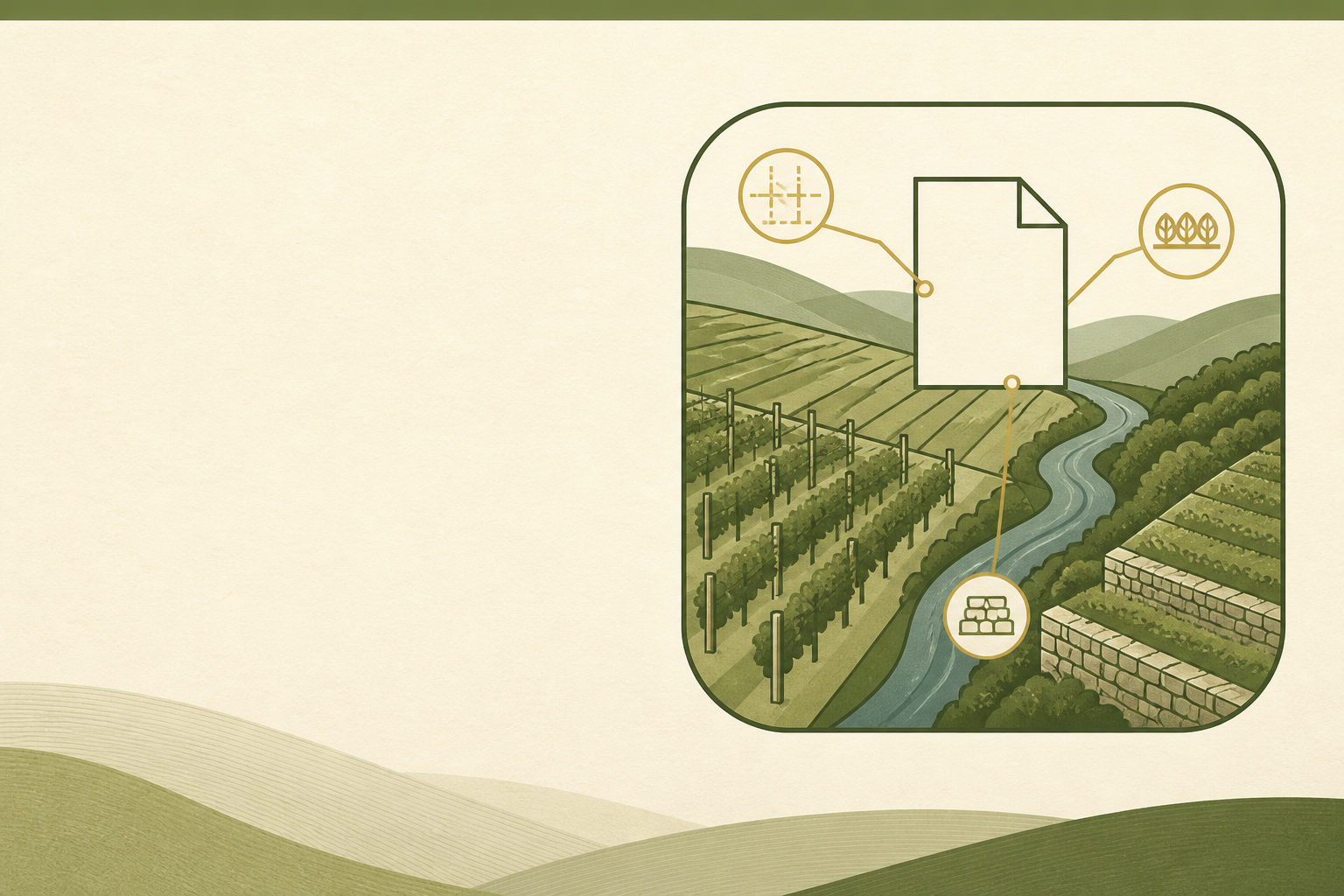 Weinberge mit Gewässerkorridor, Trockenmauern und Rechtsdokument zum Naturinfrastrukturgesetz