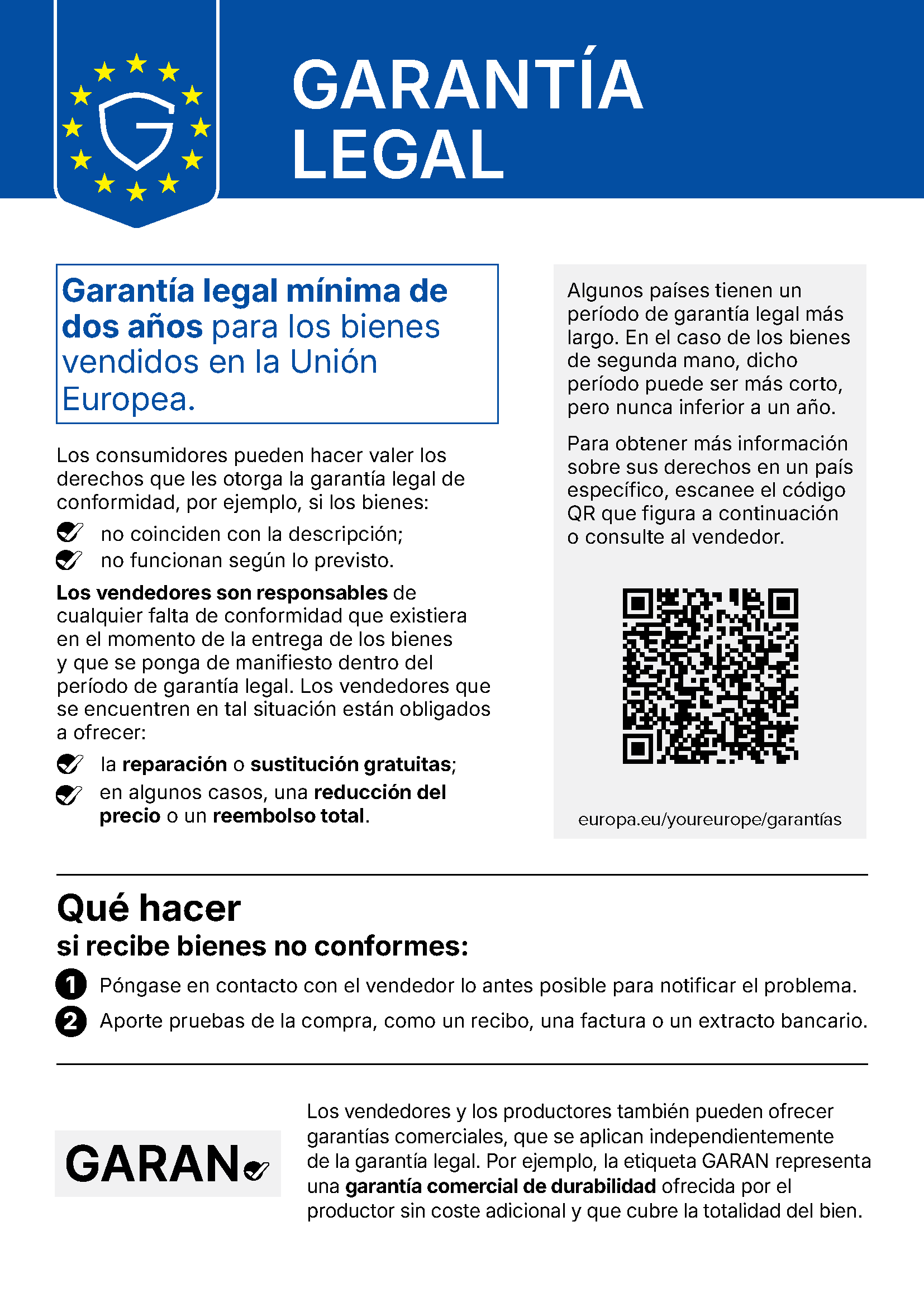 Harmonisierte EU-Mitteilung über das gesetzliche Gewährleistungsrecht in spanischer Sprache