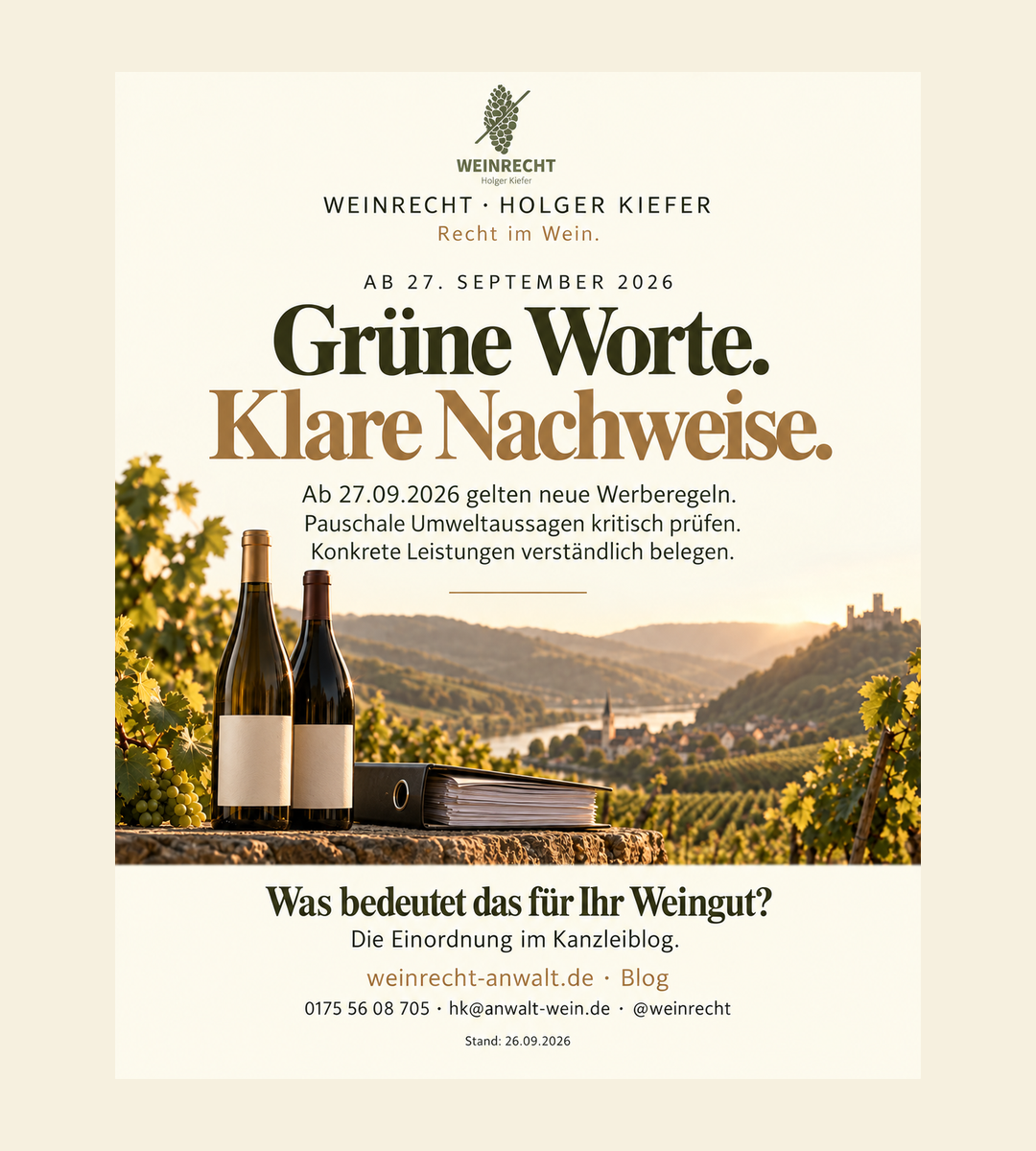 EmpCo: Umweltwerbung im Weingut ab 27. September 2026 prüfen
