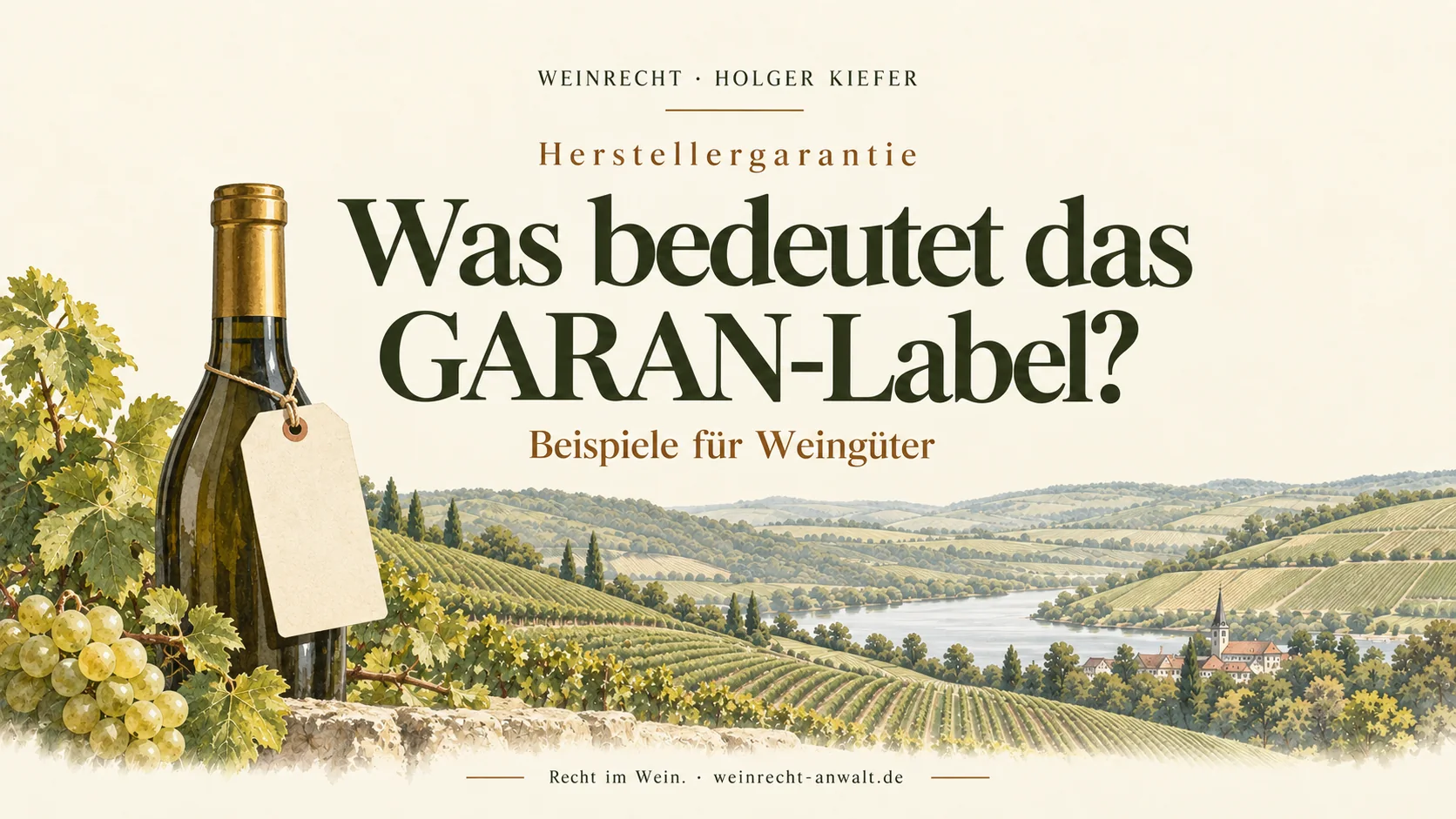 Herstellergarantie: Was bedeutet das GARAN-Label? Beispiele für Weingüter. Titelgrafik mit Weinflasche und neutralem Anhänger.